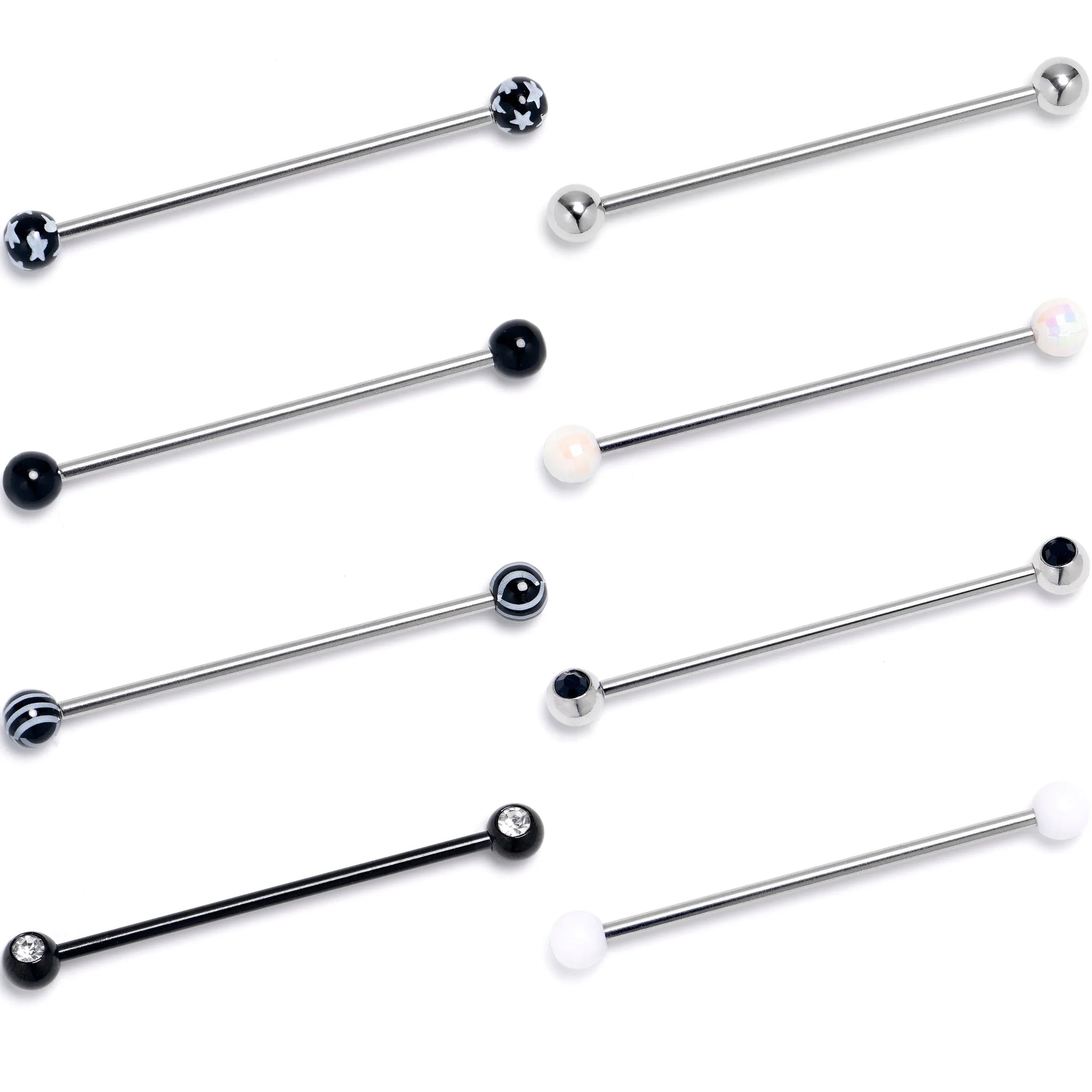 14G Black Clear Gem Black Hearts Industrial Barbell 38mm Set of 8 - BodyCandy - Flyclothing LLC