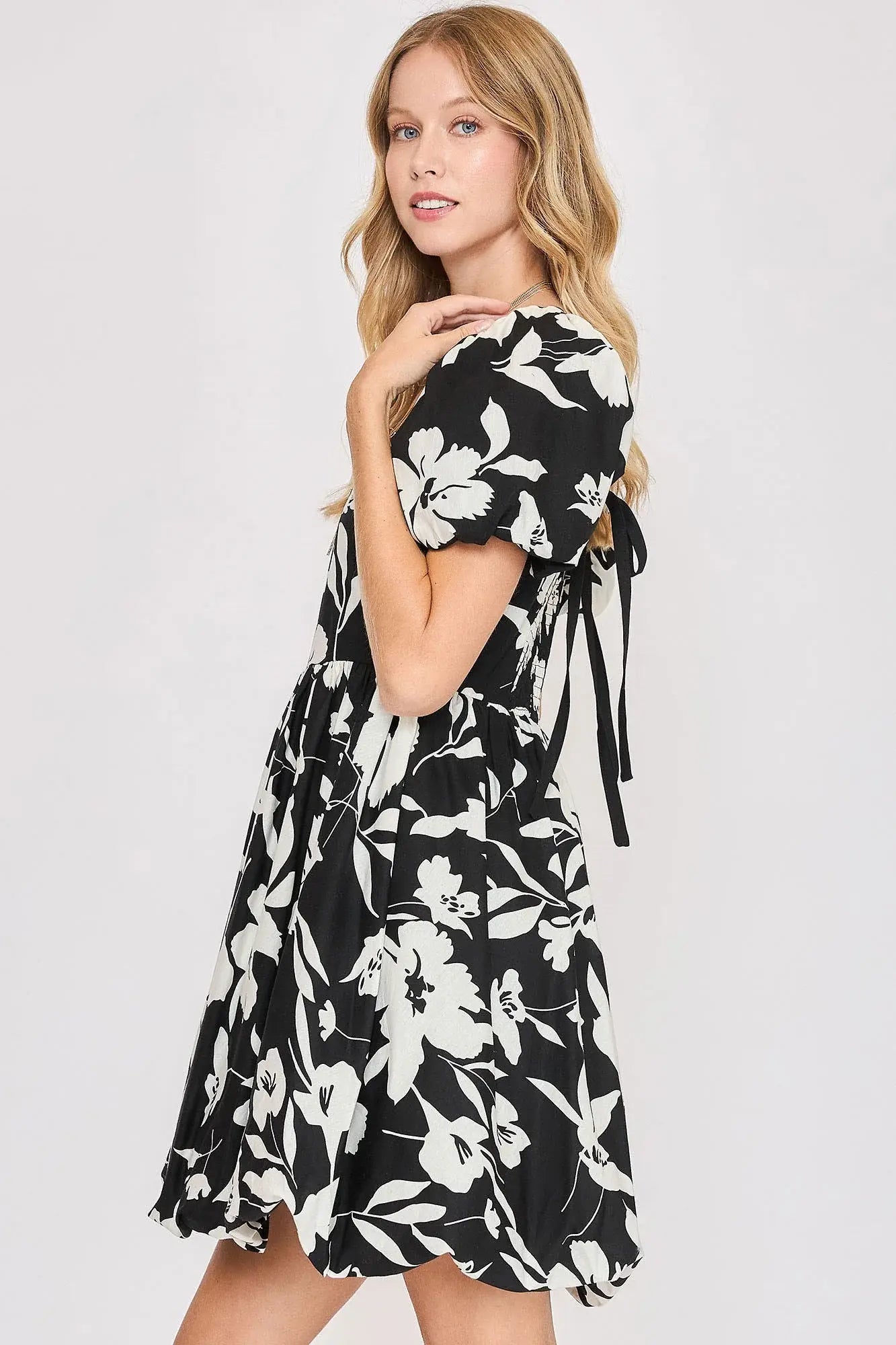 Umgee Full Size Two Tone Floral Print Babydoll Dress Plus Size - Trendsi - Flyclothing LLC
