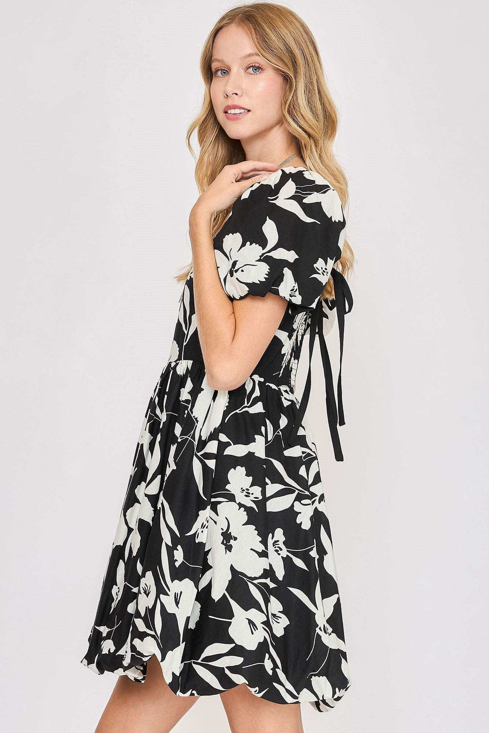 Umgee Full Size Two Tone Floral Print Babydoll Dress Plus Size - Trendsi - Flyclothing LLC