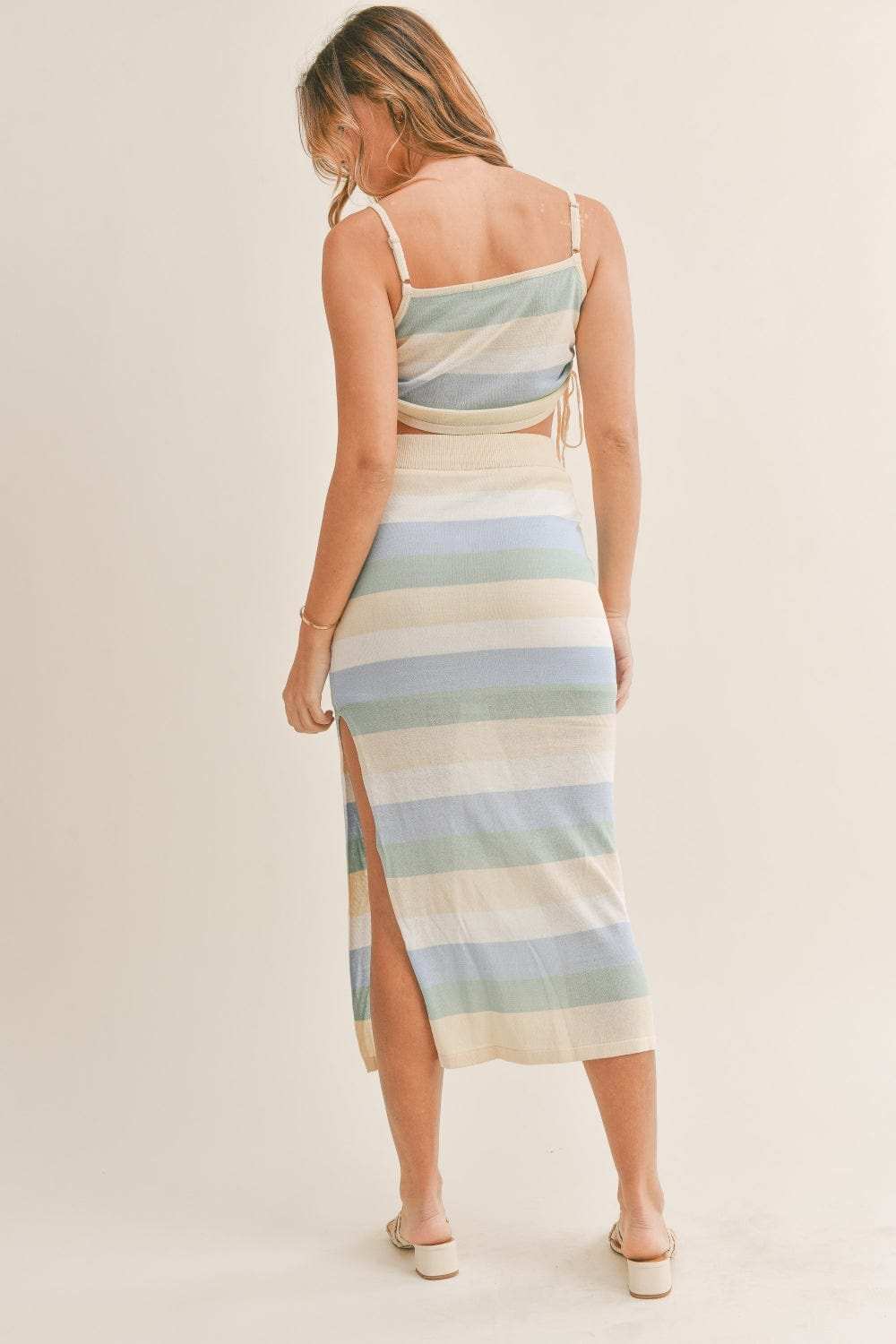 MABLE Striped Knit Cami and Midi Skirt Set - Trendsi - Flyclothing LLC