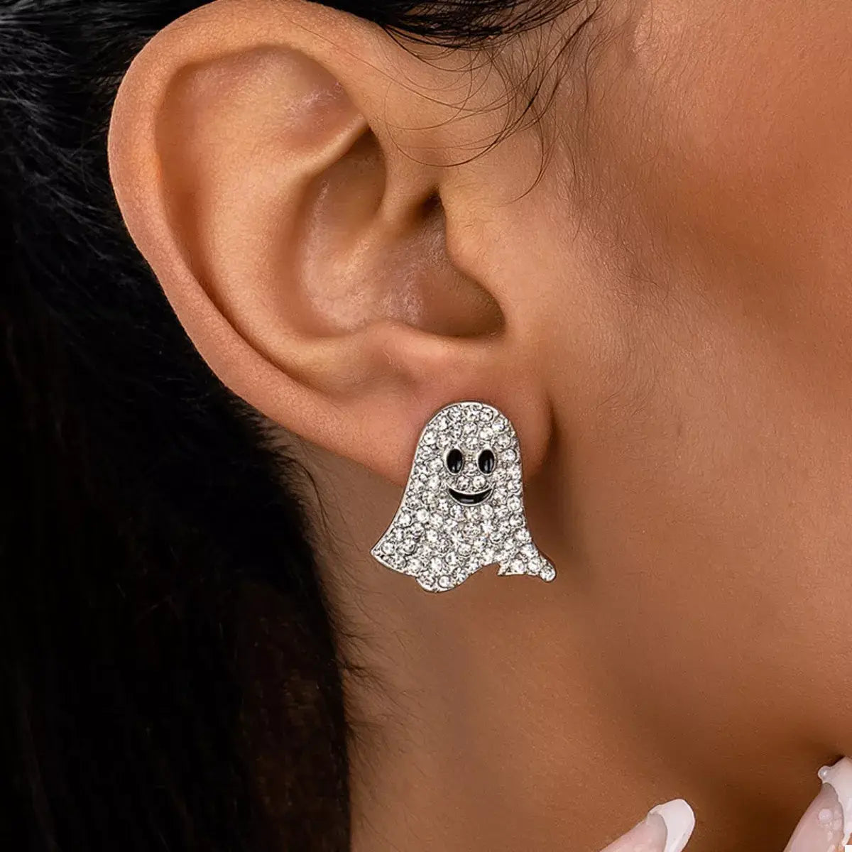 18K Gold-Plated Rhinestone Halloween Ghost Earrings - Trendsi - Flyclothing LLC