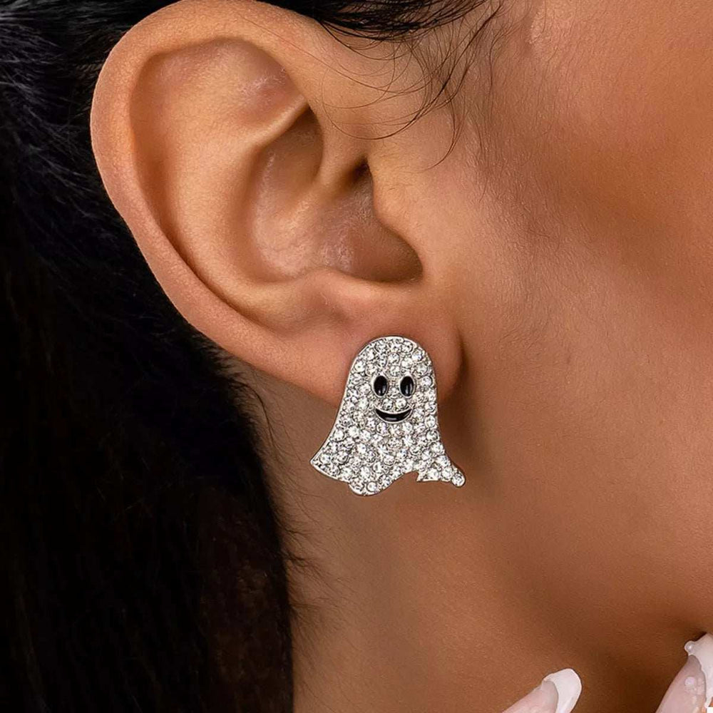 18K Gold-Plated Rhinestone Halloween Ghost Earrings - Trendsi - Flyclothing LLC
