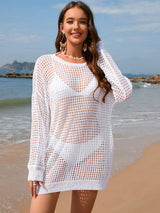 Backless Boat Neck Long Sleeve Cover Up - Trendsi - Flyclothing LLC
