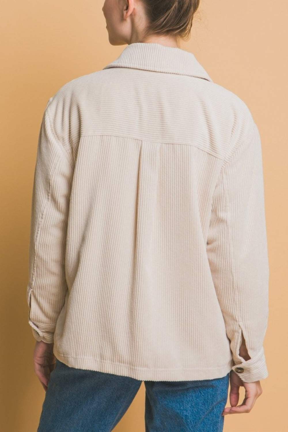 Love Tree Corduroy Button Up Jacket with Sherpa Inside - Trendsi - Flyclothing LLC