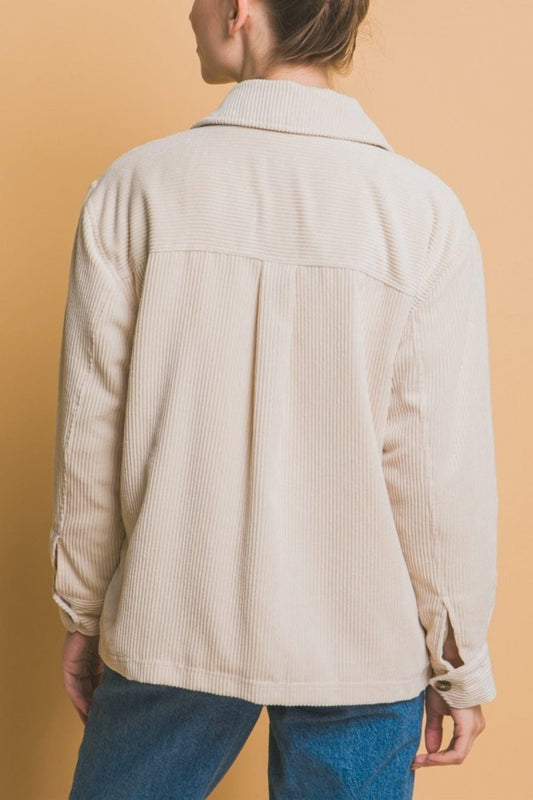 Love Tree Corduroy Button Up Jacket with Sherpa Inside - Trendsi