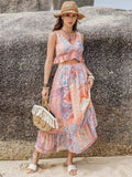 Printed V-Neck Top and Midi Skirt Set - Trendsi - Flyclothing LLC
