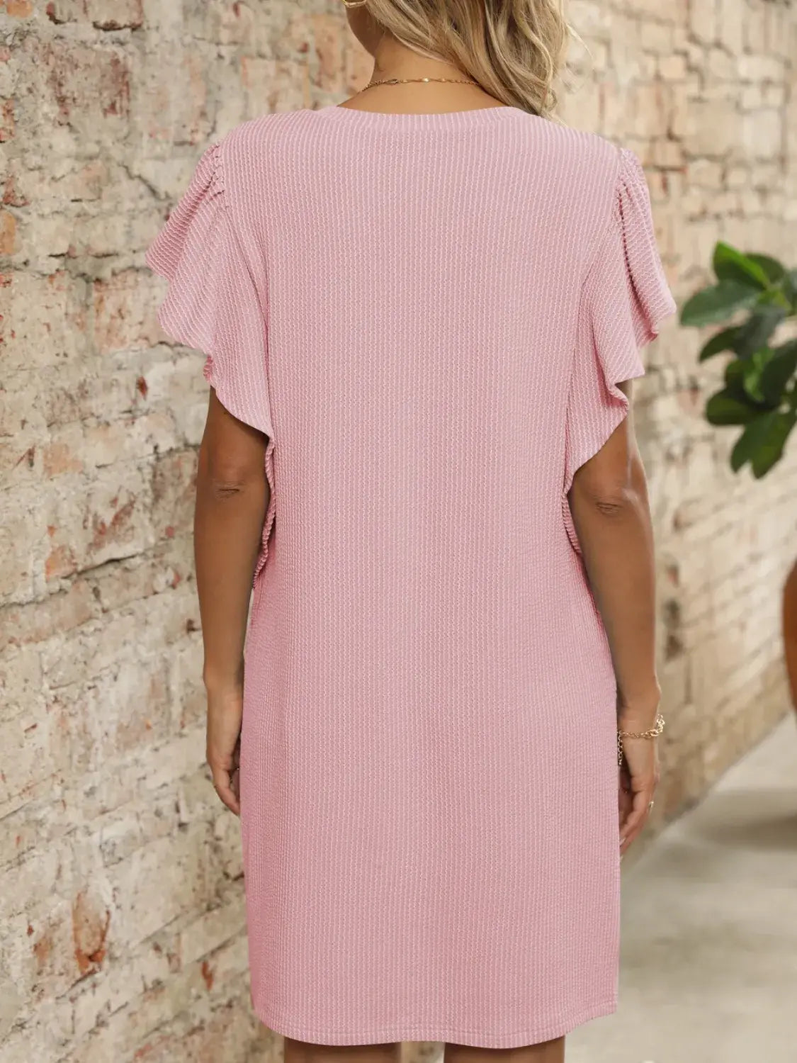 Ruffled V-Neck Cap Sleeve Mini Dress - Trendsi - Flyclothing LLC