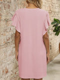 Ruffled V-Neck Cap Sleeve Mini Dress - Trendsi