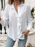 Lace Detail Ruffled Round Neck Long Sleeve Shirt - Trendsi - Flyclothing LLC