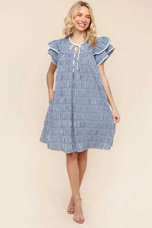 Haptics Double Ruffle Sleeve Dress with Side Pockets - Trendsi - Flyclothing LLC