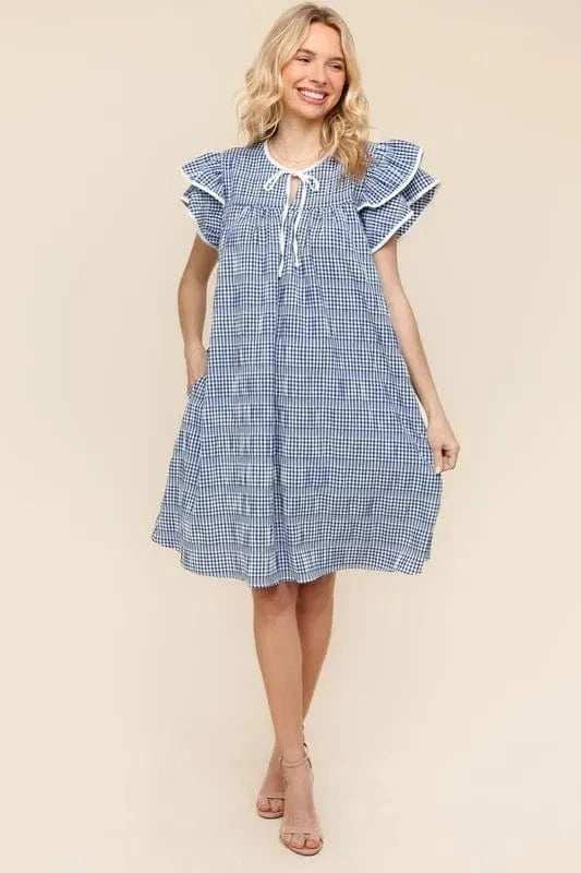 Haptics Double Ruffle Sleeve Dress with Side Pockets - Trendsi - Flyclothing LLC