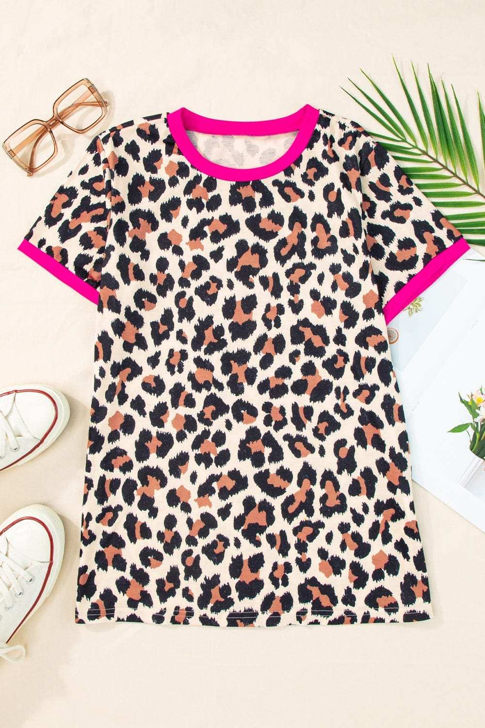 Leopard Round Neck Short Sleeve T-Shirt - Trendsi - Flyclothing LLC