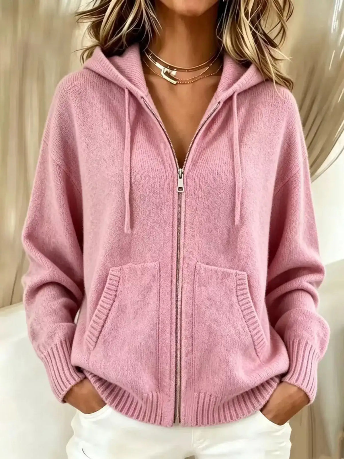 Zip-Up Hooded Knit Cardigan - Trendsi - Flyclothing LLC