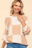 Haptics Full Size Checkered Round Neck Drop Shoulder Sweater - Trendsi - Flyclothing LLC