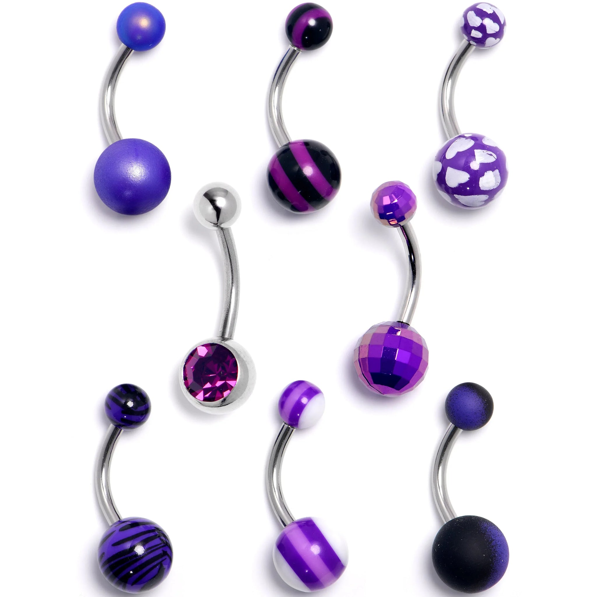 Purple Gem Hearts Pattern Belly Ring Set of 8 - BodyCandy - Flyclothing LLC