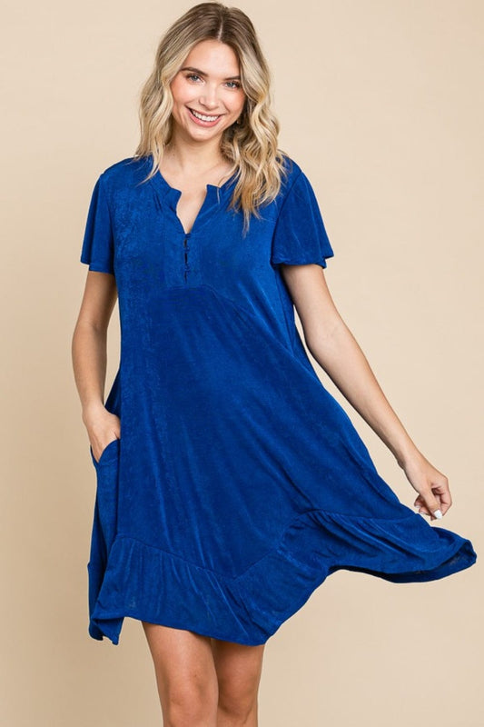 Culture Code Full Size Short Sleeve Ruffled Asymmetric Hem Dress - Trendsi