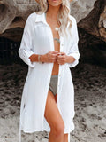 Button Up Roll-Tab Sleeve Cover-Up - Trendsi - Flyclothing LLC