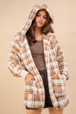 VERY J Fuzzy Plaid Long Sleeve Hooded Jacket - Trendsi