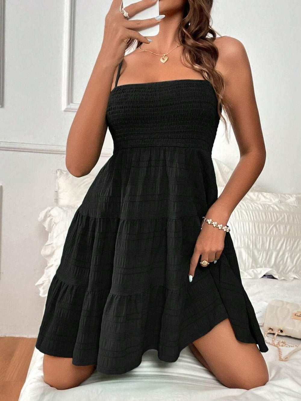 Tiered Smocked Square Neck Cami Dress - Trendsi - Flyclothing LLC