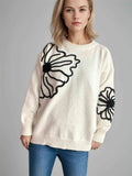 Flower Round Neck Long Sleeve Sweater - Trendsi - Flyclothing LLC