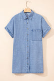 Button Down Short Sleeve Denim Dress - Trendsi