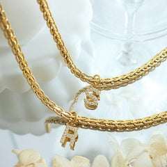 Brass Inlaid Zircon Letter Pendant Necklace - Trendsi