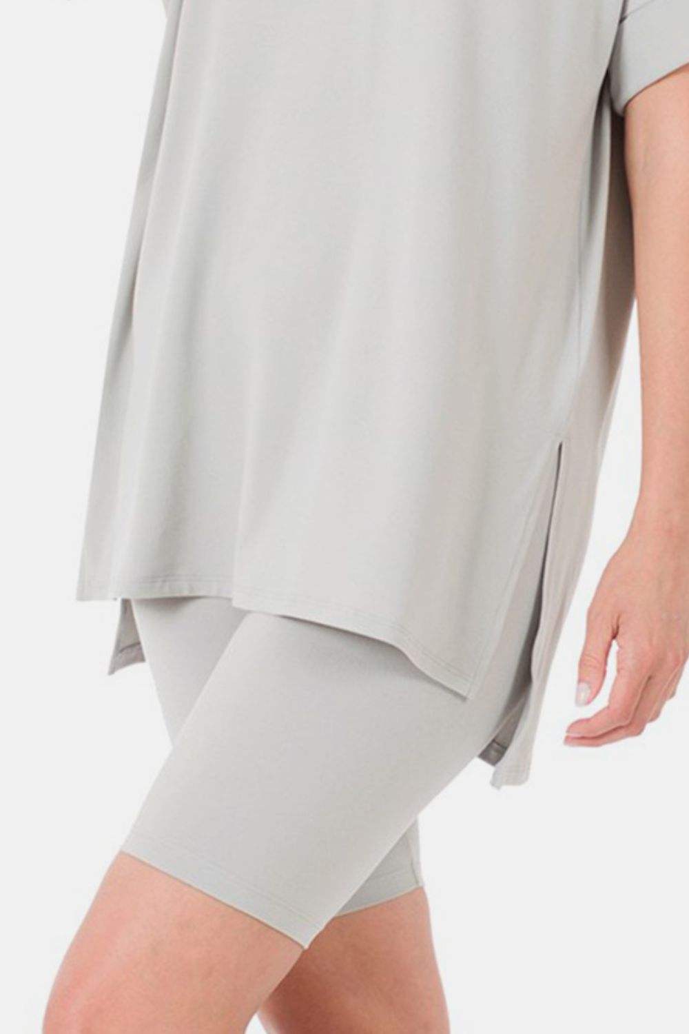 Zenana Full Size V-Neck Short Sleeve Slit T-Shirt and Shorts Set - Trendsi - Flyclothing LLC