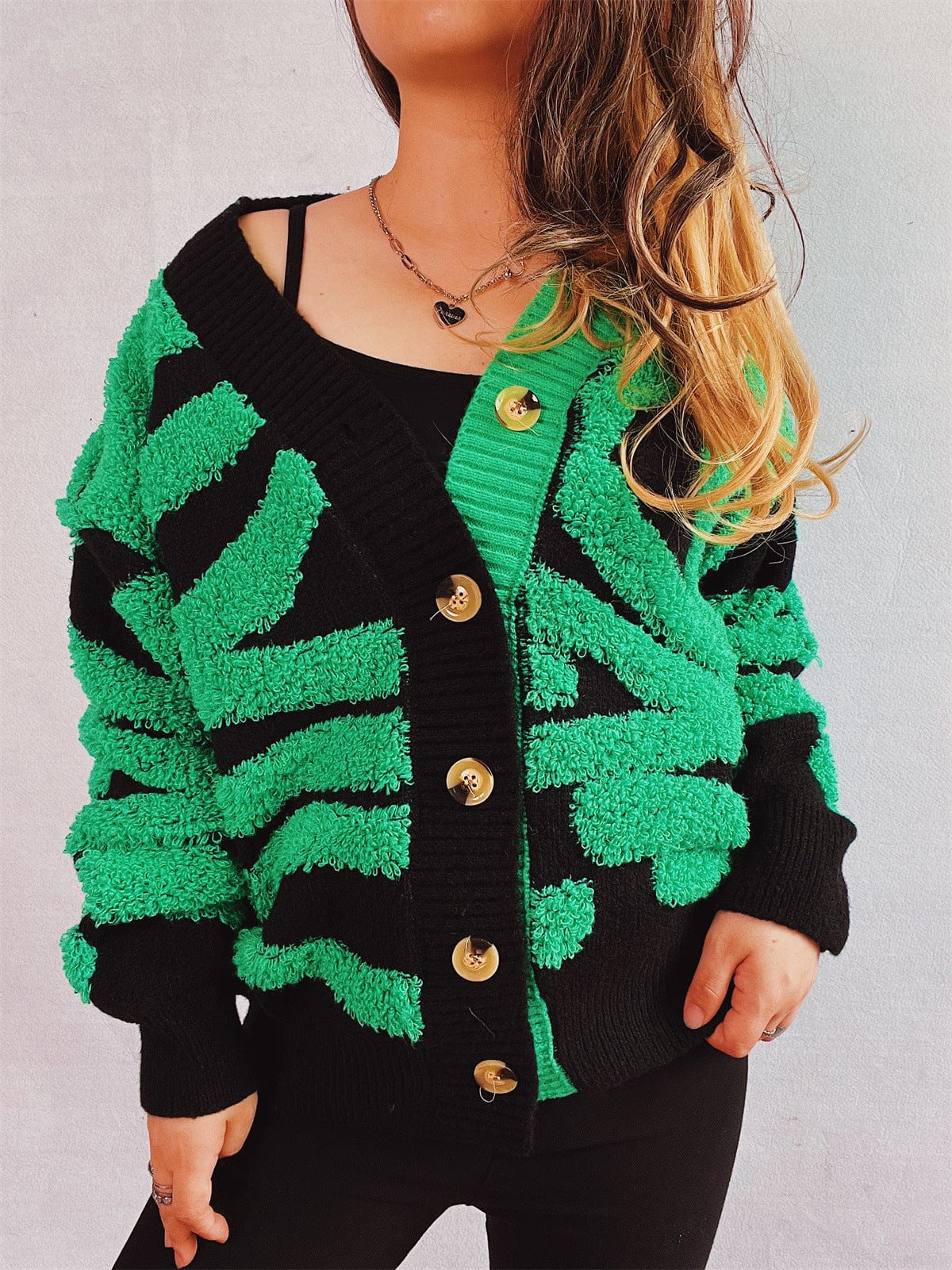 Contrast Button Up Long Sleeve Cardigan - Trendsi