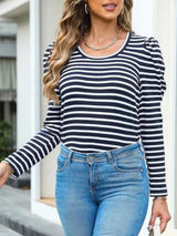 Striped Round Neck Long Sleeve T-Shirt - Trendsi - Flyclothing LLC