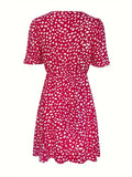 Printed V-Neck Short Sleeve Mini Dress - Trendsi