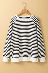 Slit Striped Round Neck Long Sleeve Sweatshirt - Trendsi - Flyclothing LLC