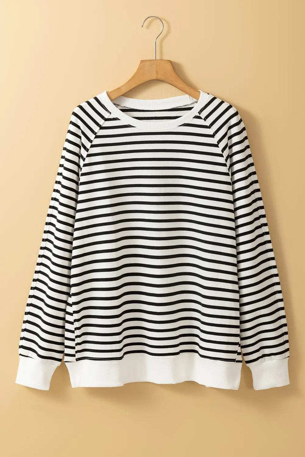 Slit Striped Round Neck Long Sleeve Sweatshirt - Trendsi - Flyclothing LLC