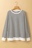Slit Striped Round Neck Long Sleeve Sweatshirt - Trendsi - Flyclothing LLC