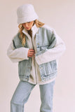 Aemi + Co Denim Washed Drop Shoulder Sherpa Fake Two Pieces Jacket - Trendsi