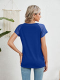 Lace Detail Round Neck Short Sleeve T-Shirt - Trendsi