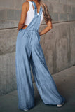 Distressed Wide Leg Denim Overalls - Trendsi