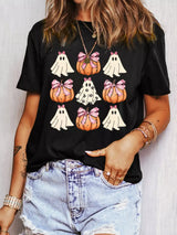 Halloween Bowknot Ghost Pumpkin Graphic T Shirt - Trendsi - Flyclothing LLC