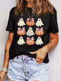 Halloween Bowknot Ghost Pumpkin Graphic T Shirt - Trendsi - Flyclothing LLC