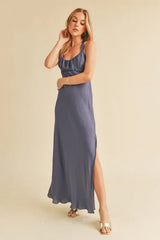 Aemi + Co Ruched Side Slit Cutout Back Maxi Cami Dress - Trendsi - Flyclothing LLC