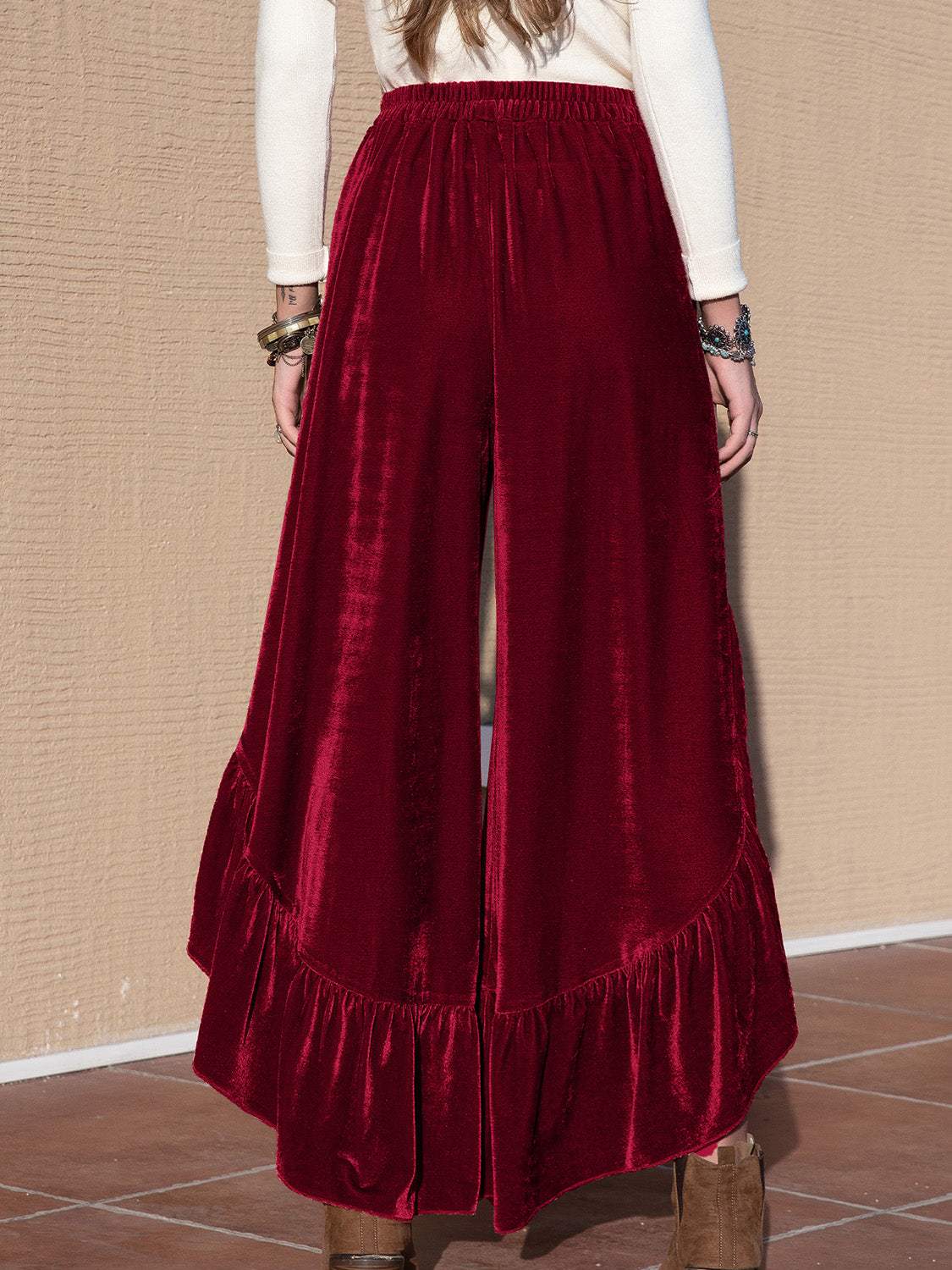 Slit Ruffled Wide Leg Pants - Trendsi - Flyclothing LLC