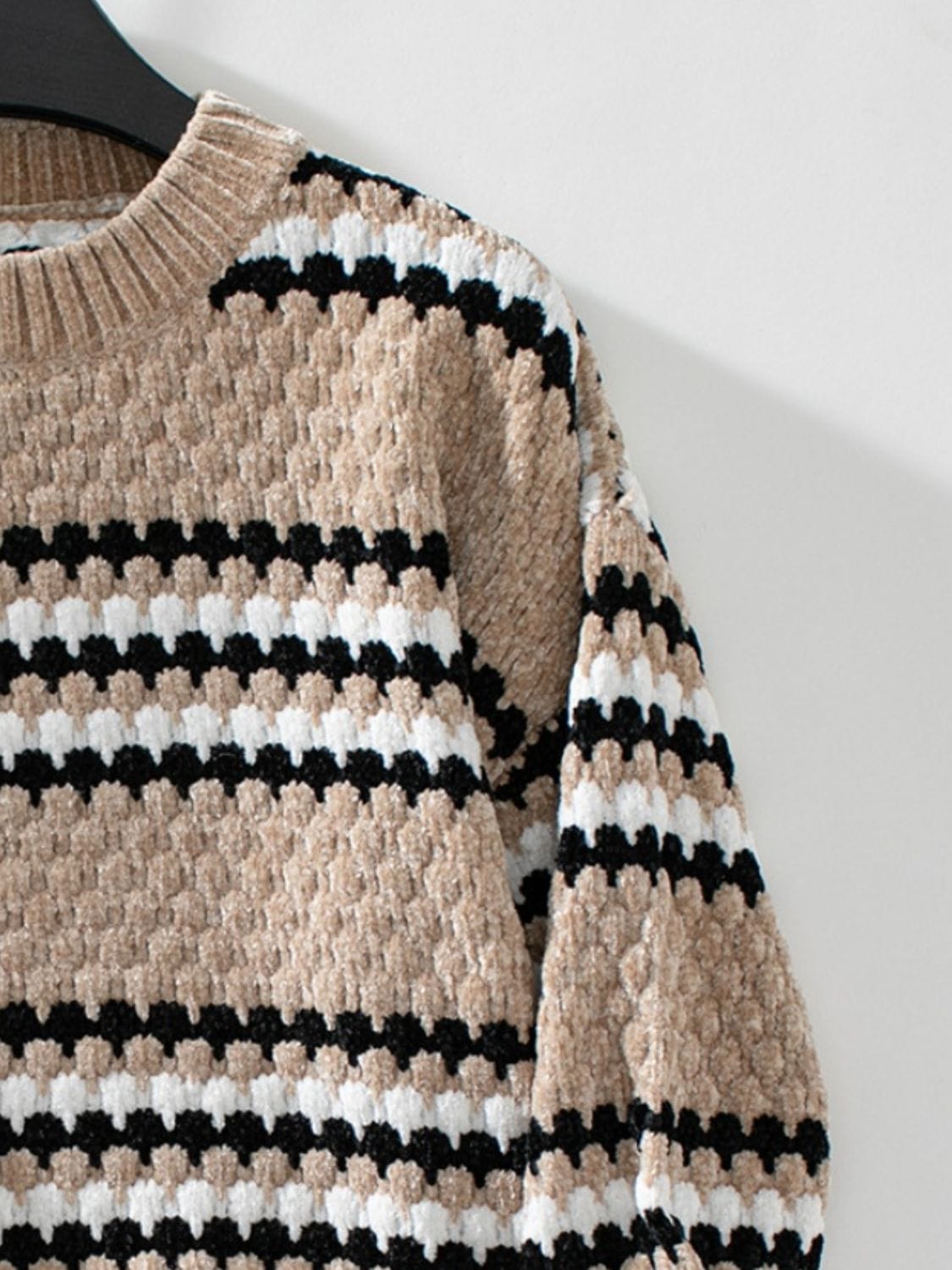 Striped Round Neck Long Sleeve Sweater - Trendsi