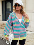 Drawstring Striped Zip Up Long Sleeve Hoodie - Trendsi - Flyclothing LLC