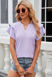 Eyelet Notched Flutter Sleeve T-Shirt - Trendsi