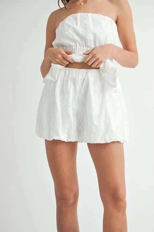 MABLE Floral Eyelet Lace Tube Top and Short Set - Trendsi - Flyclothing LLC