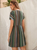 Pocketed Striped Short Sleeve Dress - Trendsi