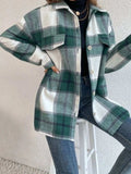 Plaid Collared Neck Dropped Shoulder Shacket - Trendsi - Flyclothing LLC