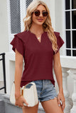 Eyelet Notched Flutter Sleeve T-Shirt - Trendsi - Flyclothing LLC