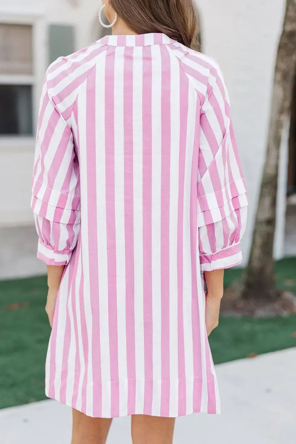 Striped Notched Mini Dress - Trendsi - Flyclothing LLC