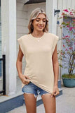 Corded Rib Round Neck T-Shirt - Trendsi - Flyclothing LLC