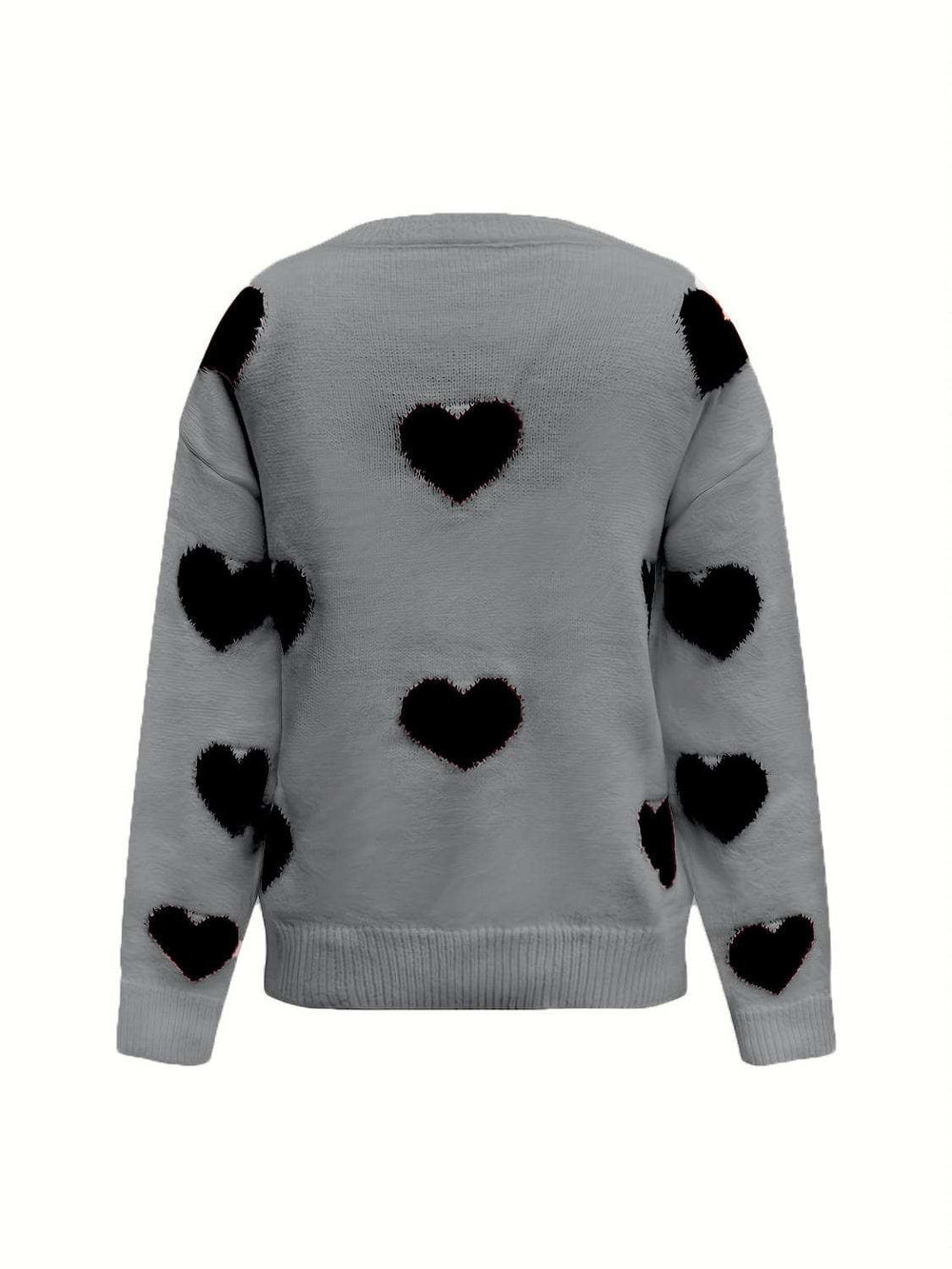 Valentine’s Day Heart Round Neck Long Sleeve Sweater - Trendsi - Flyclothing LLC